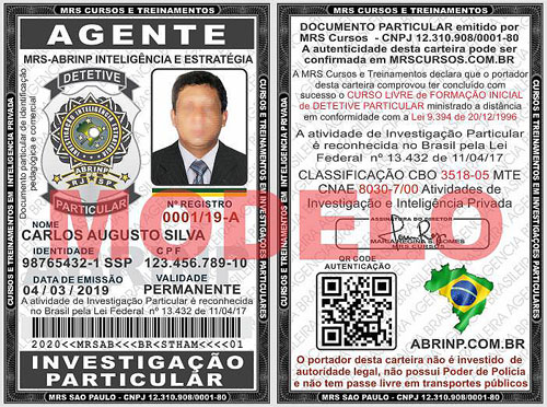 carteira branca curso Agente de Investigação particular Mato Grosso