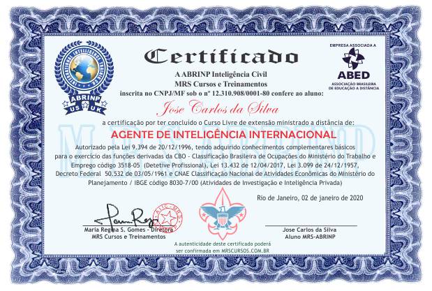 certificado curso Agente Internacional Mato Grosso