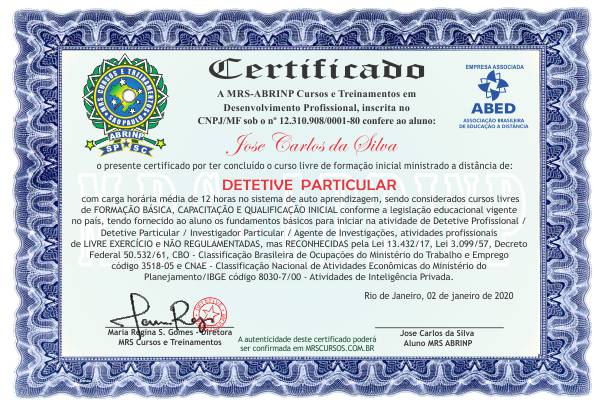 certificado curso detetive particular Brasilia