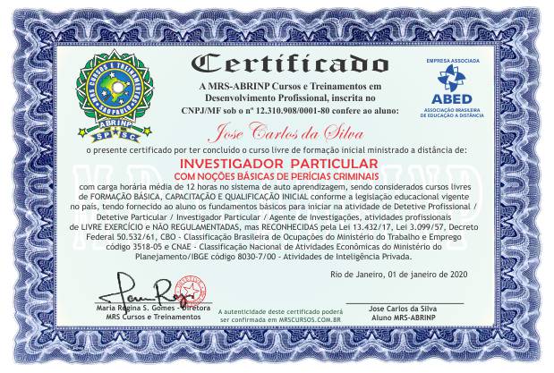 certificado curso Perito Criminal Particular Mato Grosso